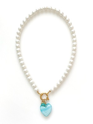 Blue Milk Heart Pearl Necklace