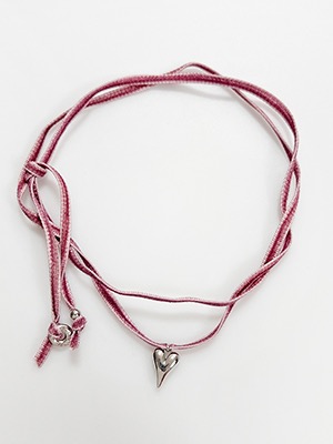 Teeth Heart Velvet Necklace [Pink]
