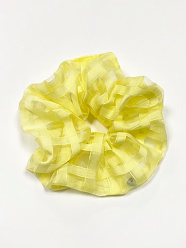 [클리어런스60%] Cotton candy check scrunchie Lemon