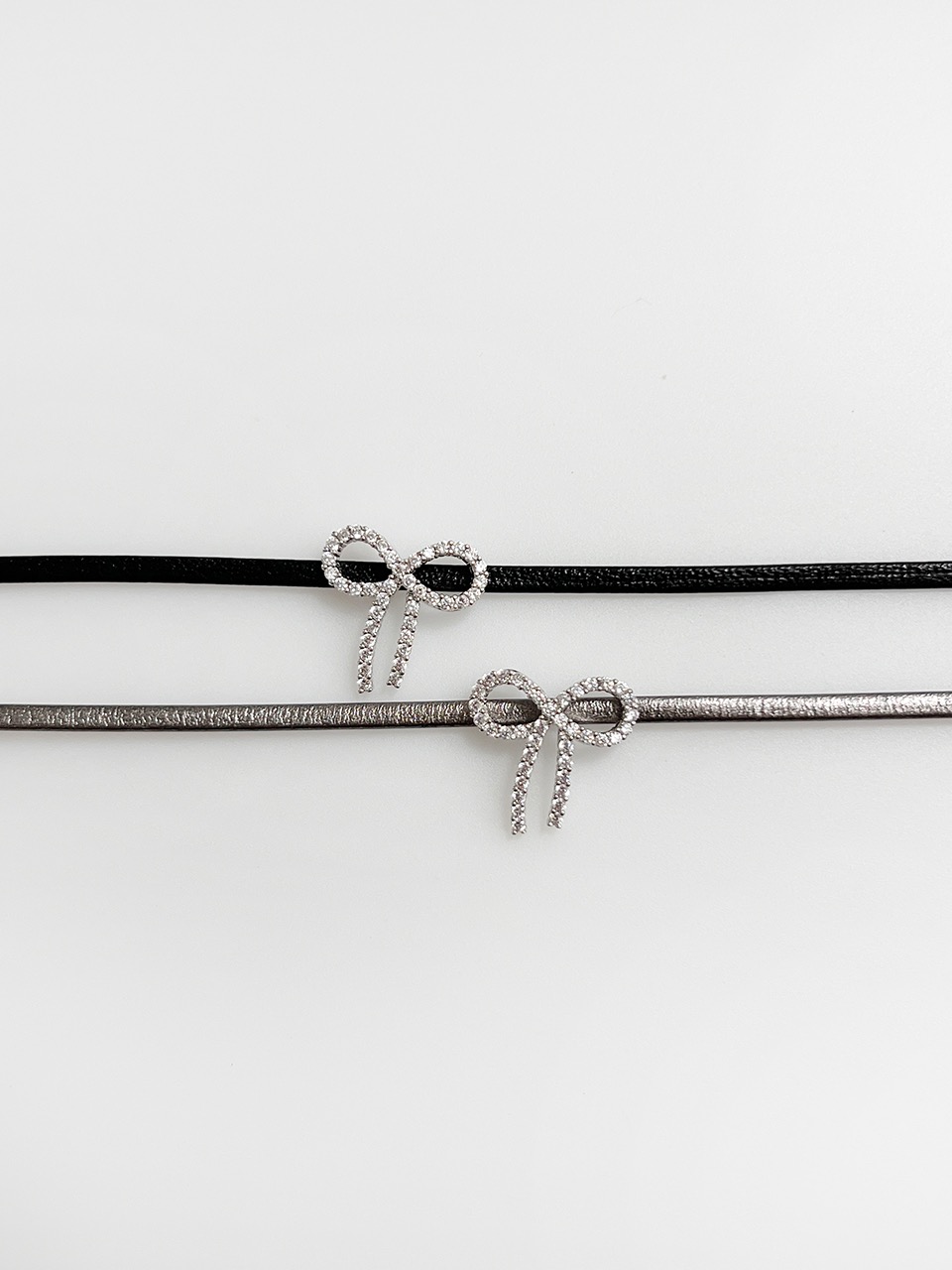 Crystal Ribbon Leather Choker / 2color