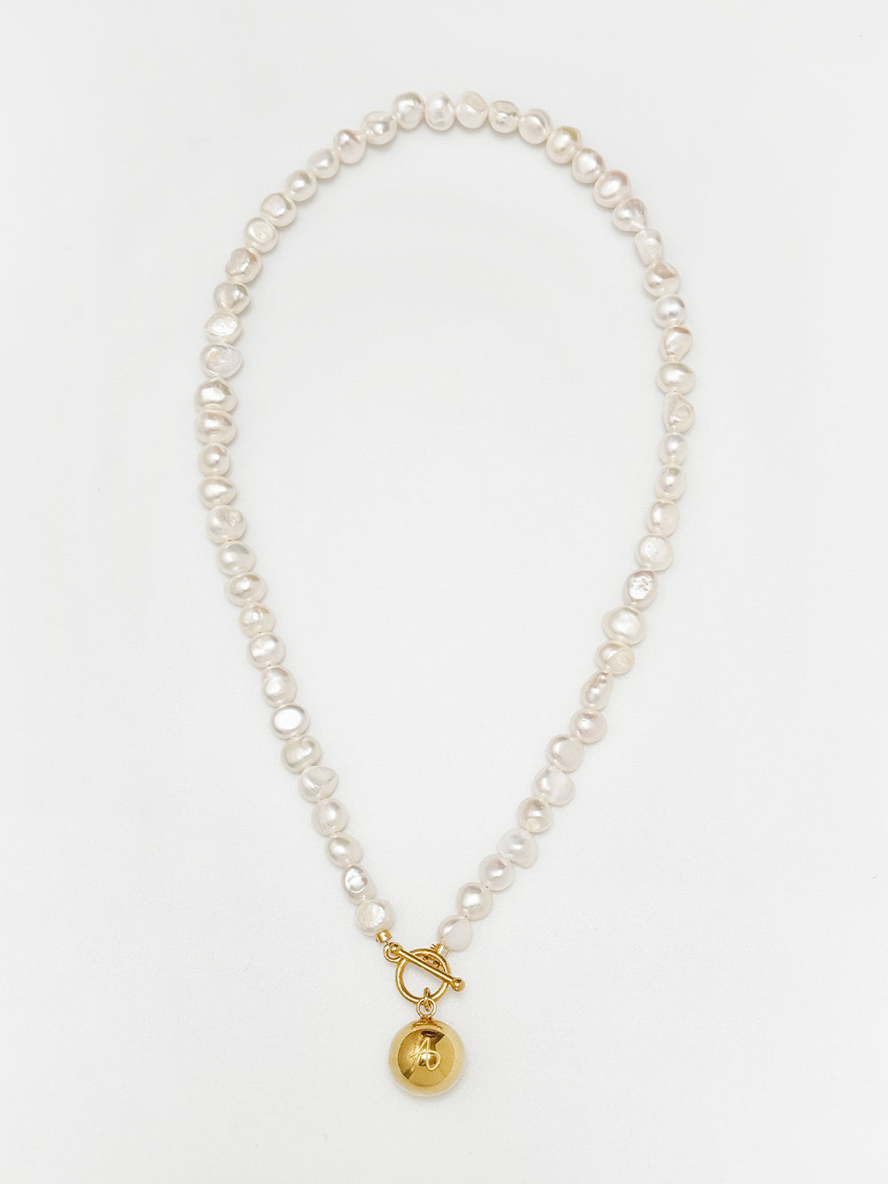925silver A-Ball Toggle Pearl Necklace