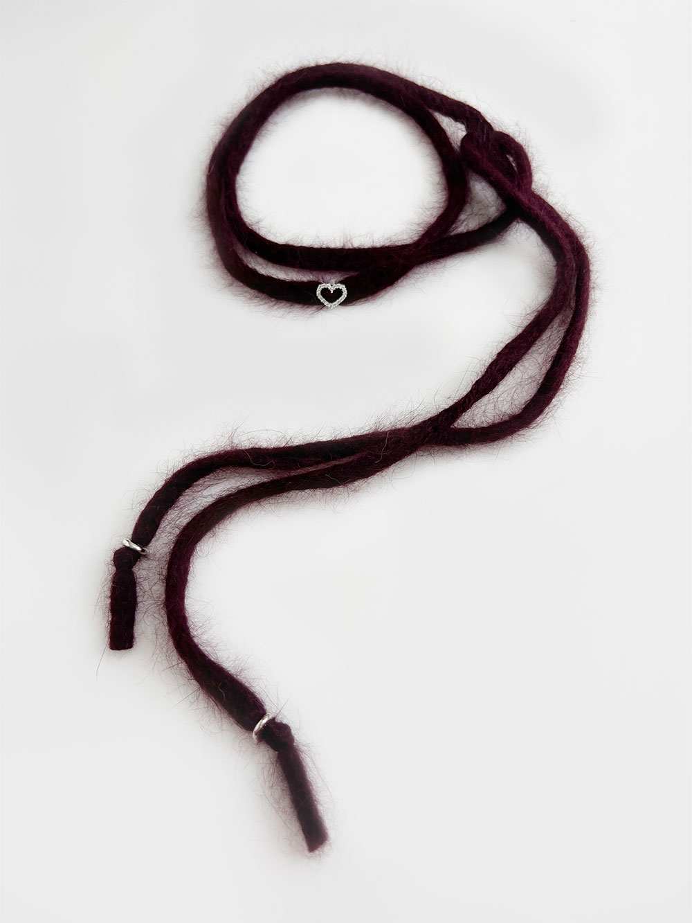 Heart Mohair Strap Necklace / Plum
